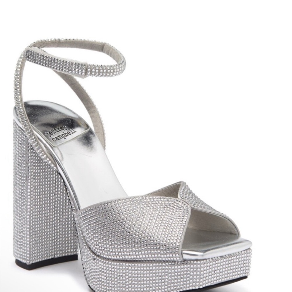 7.5 Genuine Leather Silver Platform Heels by Jeffrey Campbell